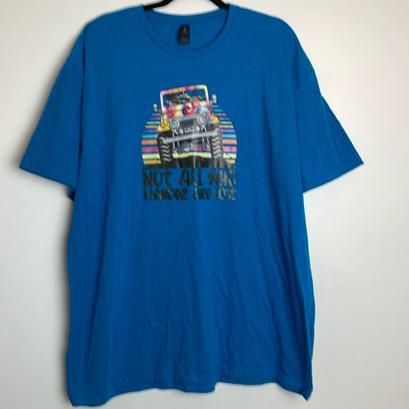 Women’s Gildan  Jeep “Not All Who Wander Are Lost” T-Shirt Size 2XL Turquoise - Picture 2 of 4